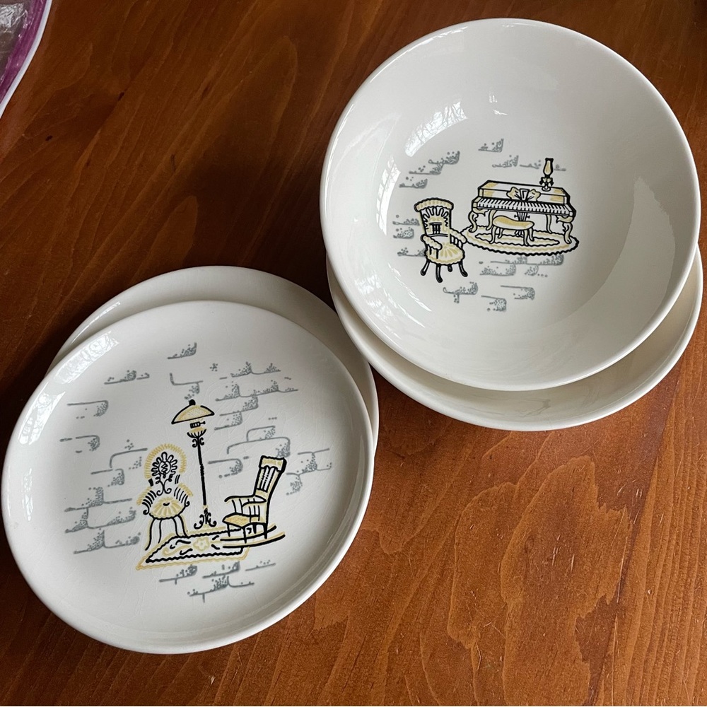 Set of 4 pcs -Two Marcrest Gay Nineties Bowls & Two Small Plates-Vintage Pattern